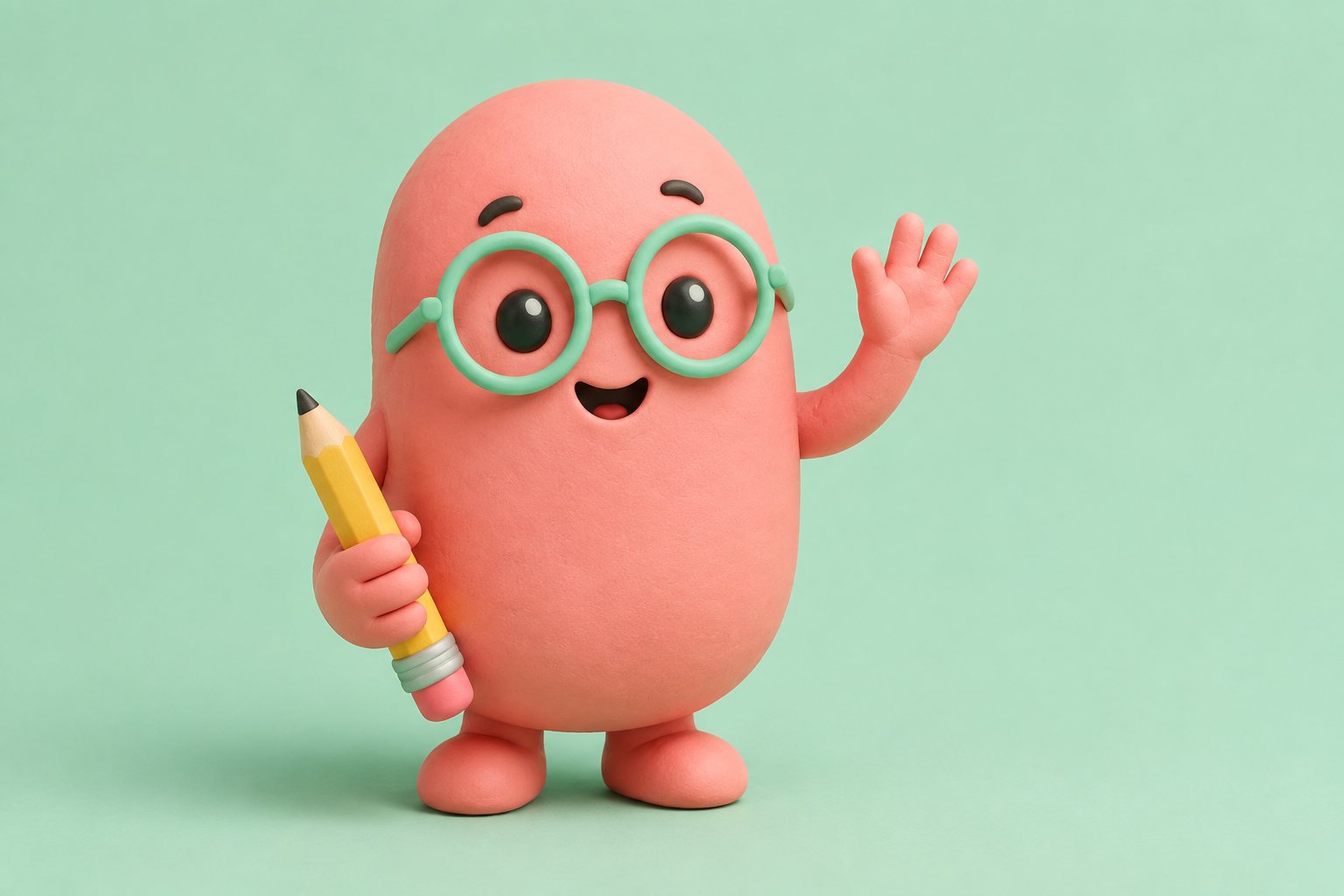メガネをかけた豆のキャラクター「まめ」